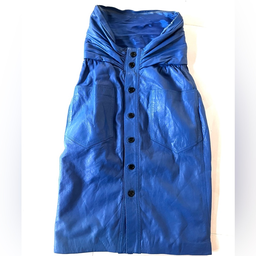 Emanuel Ungaro Vintage Parallele Paris Royal Blue Leather High Waisted Skirt